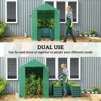 Greenhouse with Raised Garden Bed, Galvanized Steel Outdoor Greenhouse with Roll Up Door, 56" x 56" x 75"
