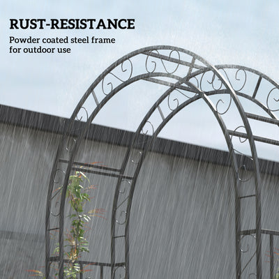 7.4ft Steel Garden Arch with Gate, Garden Arbor Trellis for Climbing Plants, Roses, Vines, Wedding Arch Stand for Outdoor, Garden, Lawn, Backyard, Black