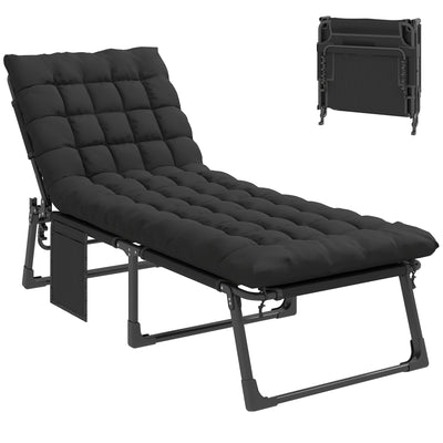 Folding Chaise Lounge Chair Outdoor Tanning Chair with 5-Position Backrest, Cushion, Side Pocket