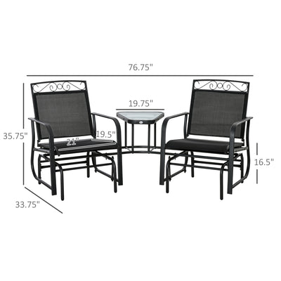 Outdoor Glider Chairs with Coffee Table, Patio 2-Seat Rocking Chair Swing with Breathable Sling for Backyard, Garden and Porch