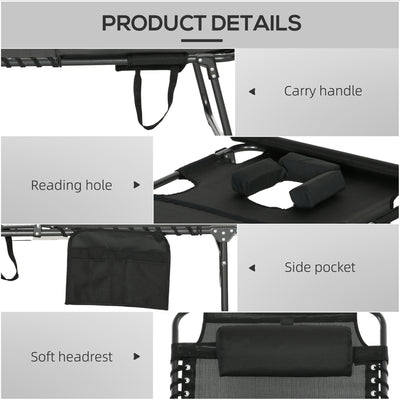 Folding Chaise Tanning Lounge Chair w/ 5-level Reclining Back, Reading Hole, Side Pocket, Headrest
