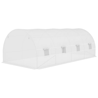 19.7' x 9.8' x 6.6' Plastic Greenhouse Cover Replacement, Heavy Duty Waterproof Tarp for Hoop House, Sheeting with 12 Windows, Door & Reinforcement Grid