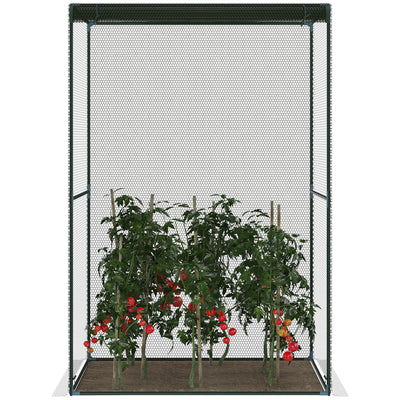 Walk-in Crop Cage, Plant Protectors from Animals with Roll Up Zippered Door, 3.9' x 3.9' x 5.9', Dark Green