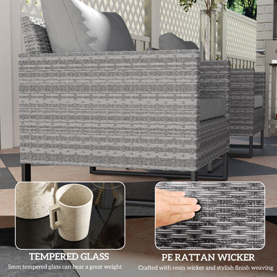 3PCS Patio Set, Wicker Bistro Set with Cushions, Rattan Chairs, Glass Coffee Table for Backyard, Porch, Balcony, Gray