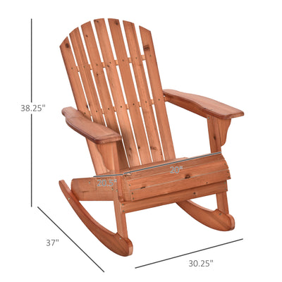 Wooden Adirondack Rocking Chair Outdoor Lounge Chair Fire Pit Seating with Slatted Wooden Design, Fanned Back