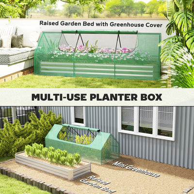 8.6 x 3 x 1ft Metal Planter Box with Mini Greenhouse, Galvanized Raised Garden Bed with Cover for Herbs and Vegetables, Small Greenhouse for Patio Garden Balcony