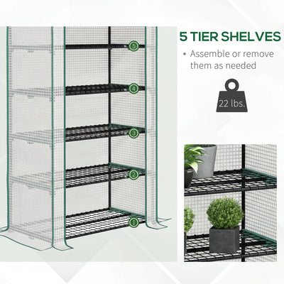 5 Tier Mini Greenhouse, Small Portable Greenhouse with PE Cover, Roll-Up Zippered Door, 76" x 35.4" x 19.3"