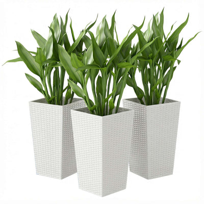 Tall Planters for Outdoor Plants Set of 3, 24 In Taper Planters with Drainage Holes, Rattan Decor Plant Pots