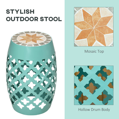 Decorative Outdoor Stool, 12" Round Patio Side Table, Mosaic Accent Plant Stand for Garden, Balcony