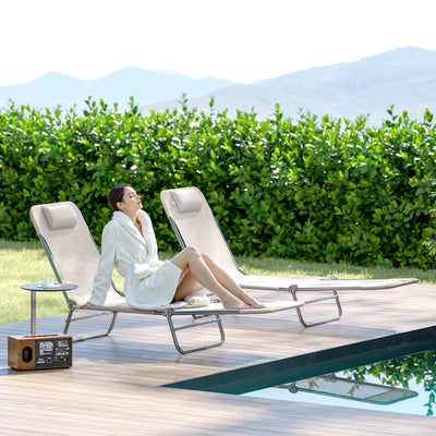 2 Piece Folding Chaise Lounge Chairs, Pool Sun Tanning Chairs with Reclining Back, Breathable Mesh Seat
