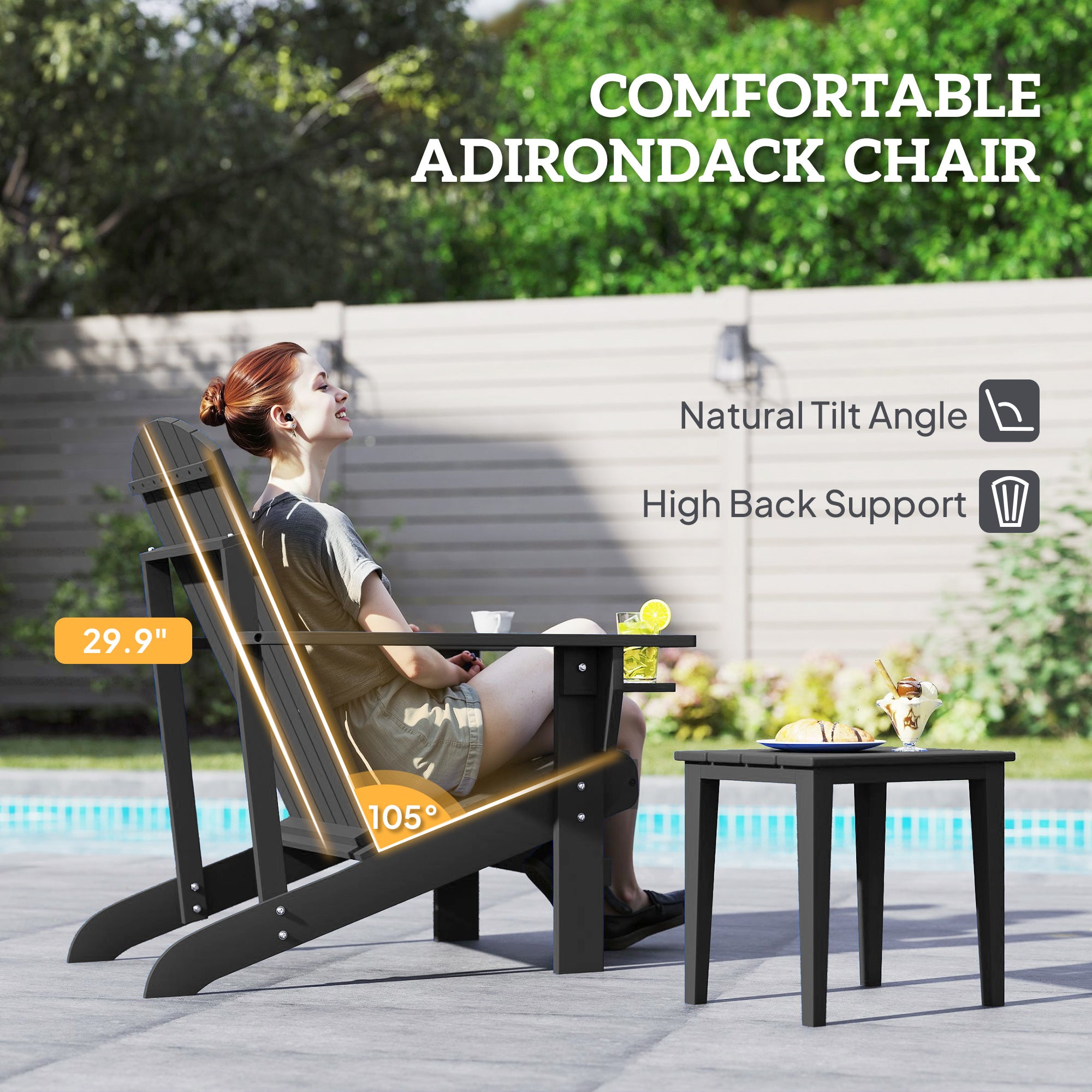 Oversized Adirondack Chair, Outdoor Fire Pit and Porch Seating, Classic Log Lounge w/ Built-in Cupholder