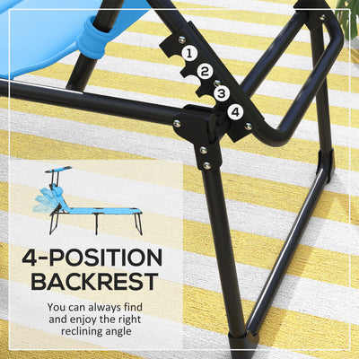 2 Pcs Outdoor Lounge Chair, 4 Position Adjustable Backrest, Folding, Cushioned w/ Sun Shade Roof & Pillow