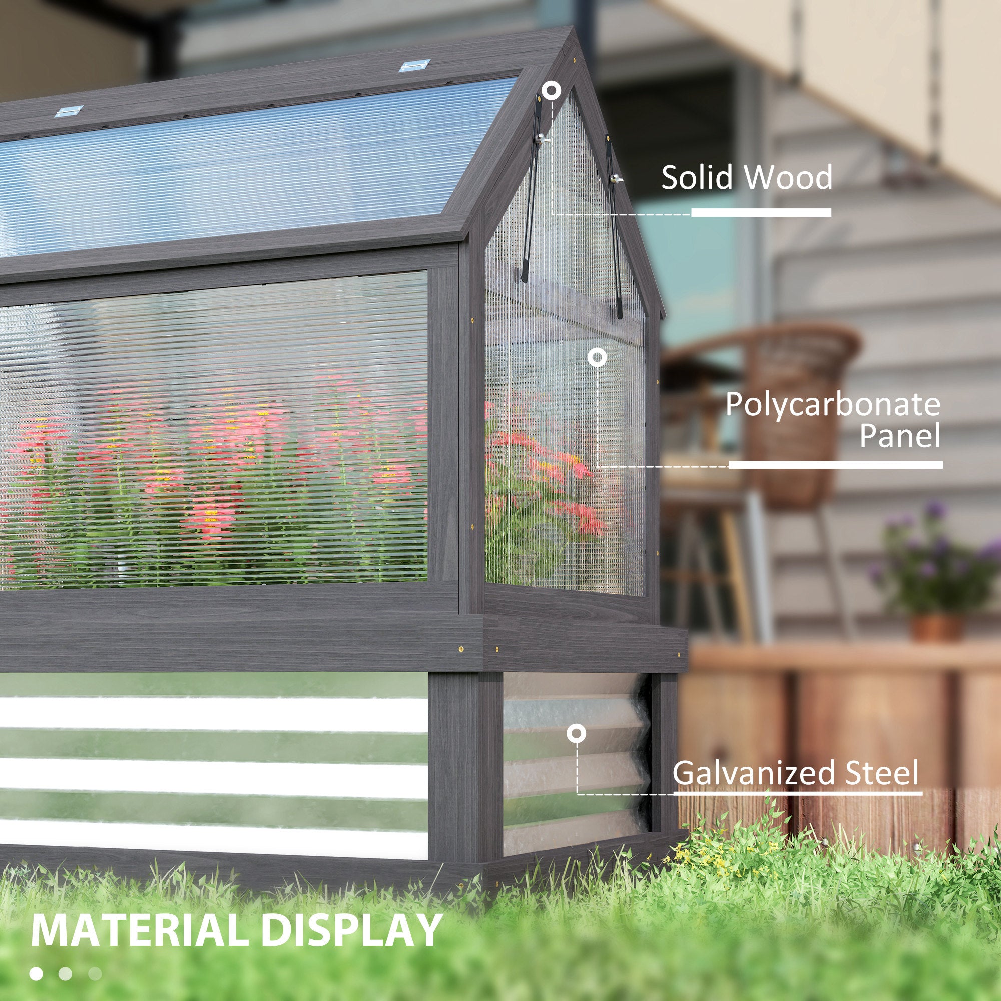 Raised Garden Flower Bed Kit with Greenhouse, Wooden Cold Frame Planter, 35.5" x 22.5" x 38.25", Gray