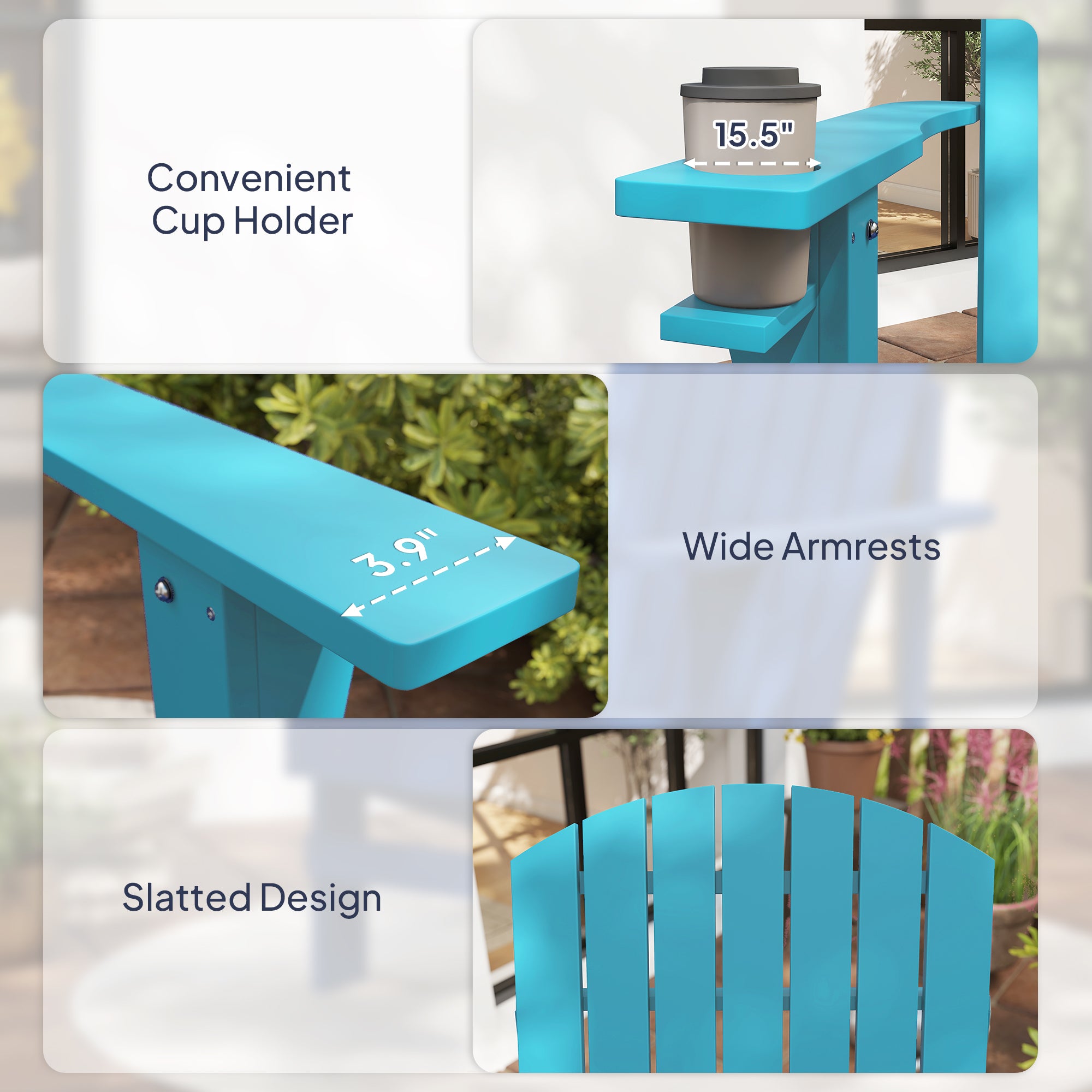 Oversized Adirondack Chair, Outdoor Fire Pit and Porch Seating, Classic Log Lounge w/ Built-in Cupholder