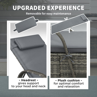 2 Reclining Chaise Lounge Chairs, Rolling Outdoor Chairs with Cushion, Pillow, Headrest, Armrests, and Wheels