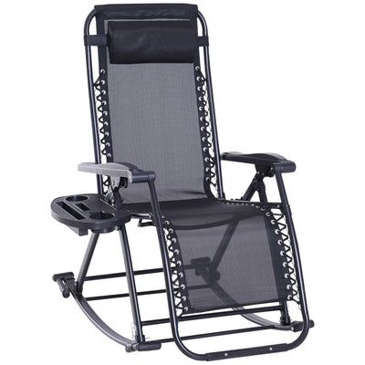 Outdoor Rocking Chairs, Foldable Reclining Zero Gravity Lounge Rocker with Pillow, Cup & Phone Holder, Combo Design with Folding Legs