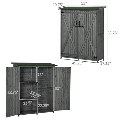Outdoor Storage Cabinet Wooden Garden Shed Utility Tool Organizer with Waterproof Asphalt Rood, Lockable Doors, 3 Tier Shelves for Lawn, Backyard