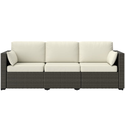 Patio Couch PE Wicker Deep Seating Outdoor Sofa with Removable Cushions, 3 Seater Rattan Sofa, Outdoor Furniture for Balcony, Deck, Garden and Poolside