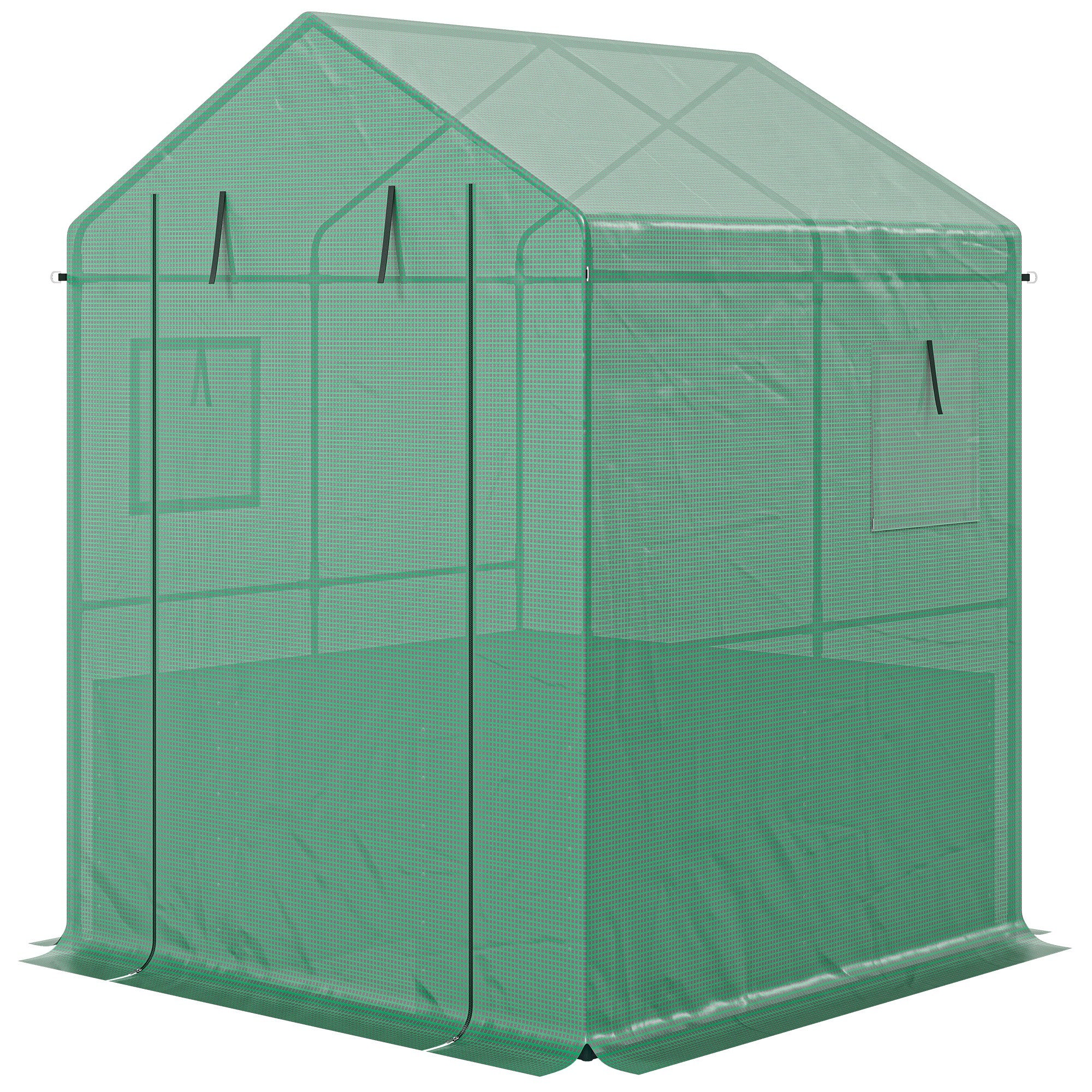 Greenhouse with Raised Garden Bed, Galvanized Steel Outdoor Greenhouse with Roll Up Door, 56" x 56" x 75"