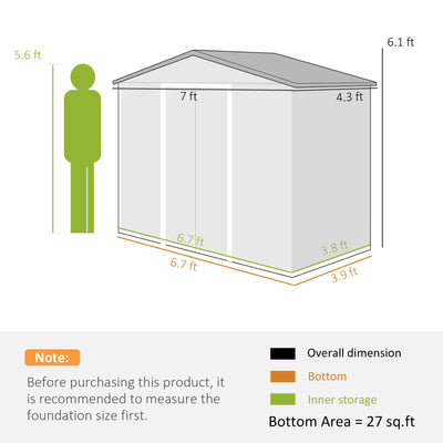 7' x 4' Outdoor Storage Shed, Garden Tool Metal Shed with Foundation Kit, Double Lockable Door, Air Vents and Sloping Roof, for Backyard, Patio, Lawn
