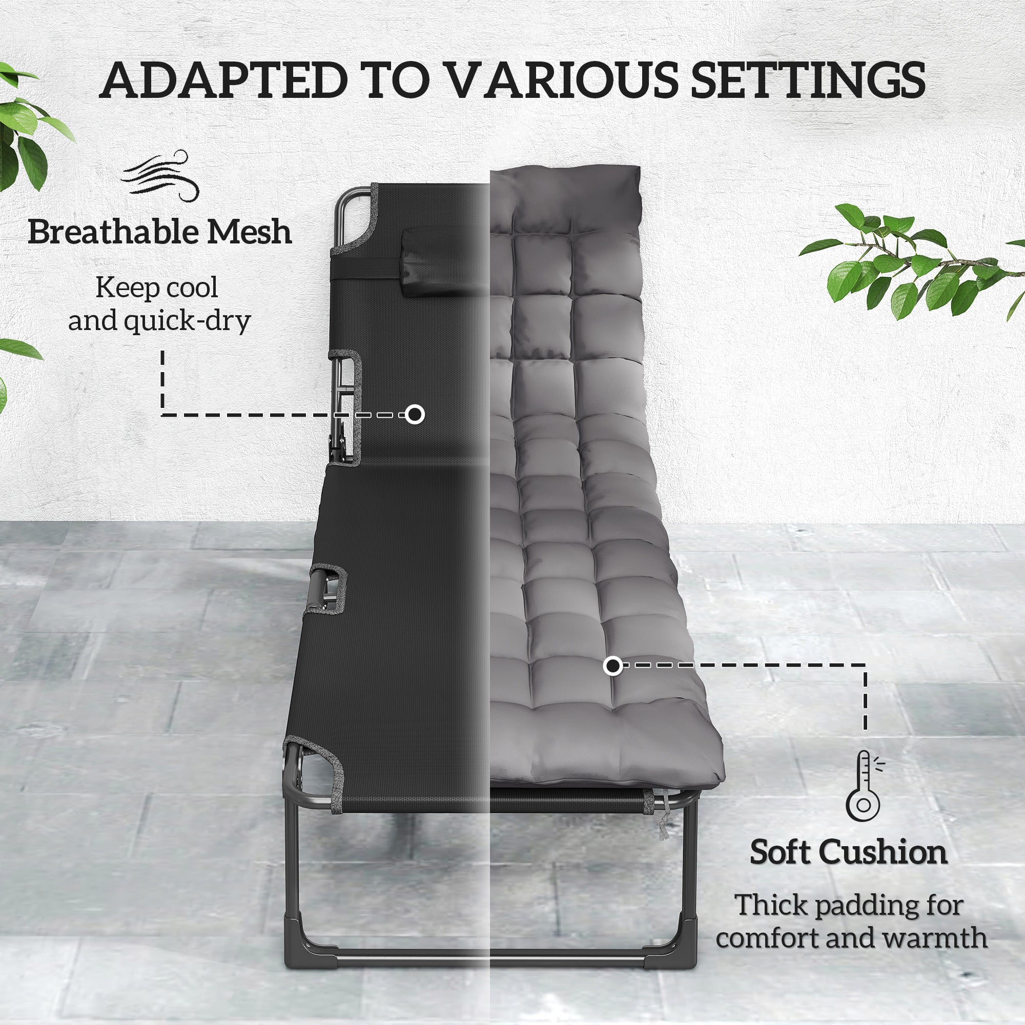 Folding Chaise Lounge Chair Outdoor Tanning Chair Set of 2 with 5-Position Backrest, Cushions, Side Pocket
