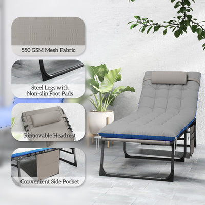 Outdoor Chaise Lounge Chair Set of 2, 5-Level Adjustable Folding Pool Lounge Chairs with Cushions
