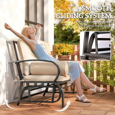 Swing Glider Rocking Chair, Double Patio Bench, 2 Person Loveseat with Steel Frame, Cushions, Pillow Armrests