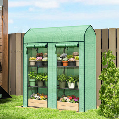 3 Tier Mini Greenhouse, Small Portable Greenhouse with 2 Roll-up Doors, 56.3" x 18.1" x 65"