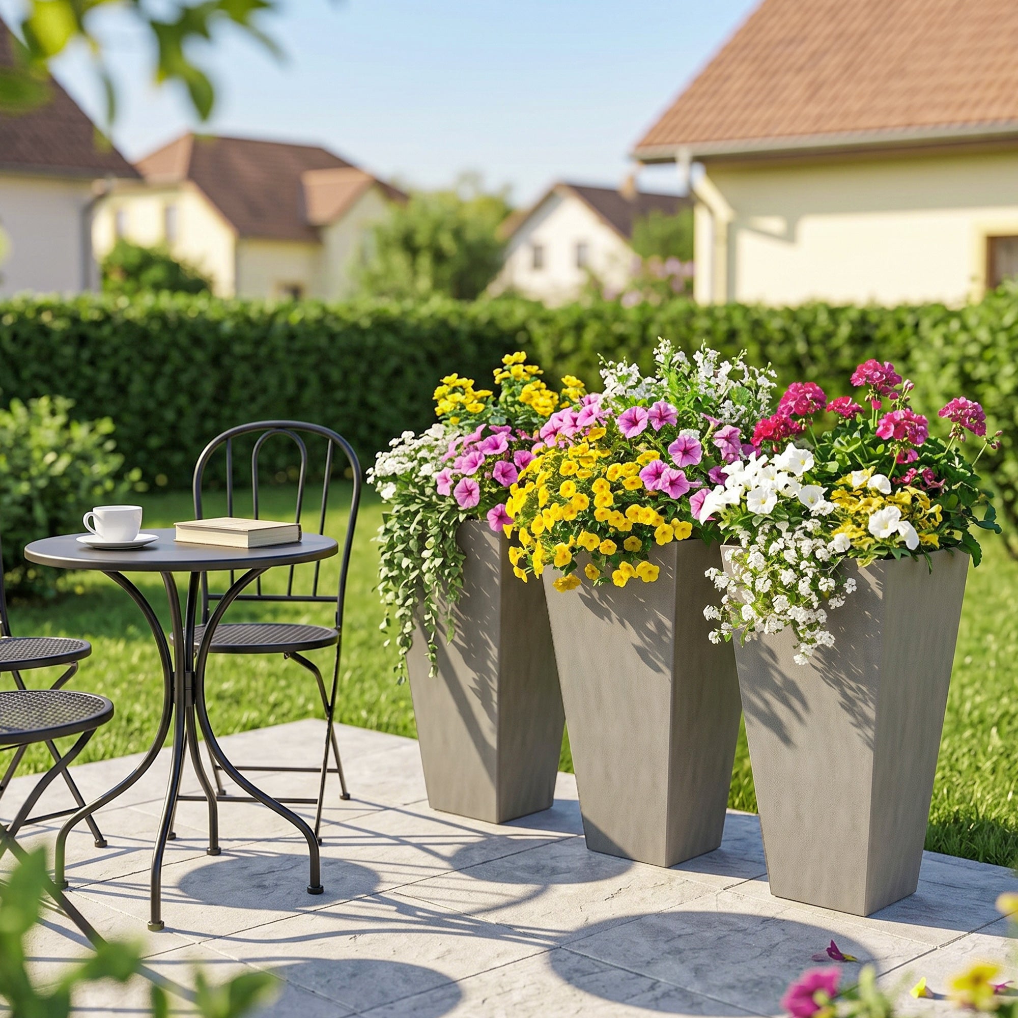 Tall Planters for Outdoor Plants Set of 3, 28 In Taper Planters with Drainage Holes, Indoor Grande Plant Pots, Front Porch Decor