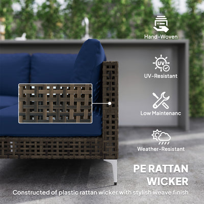 7 Piece Wicker Patio Furniture Set, Modular Outdoor Sectional with Thickened Cushions, Acacia Wood Table