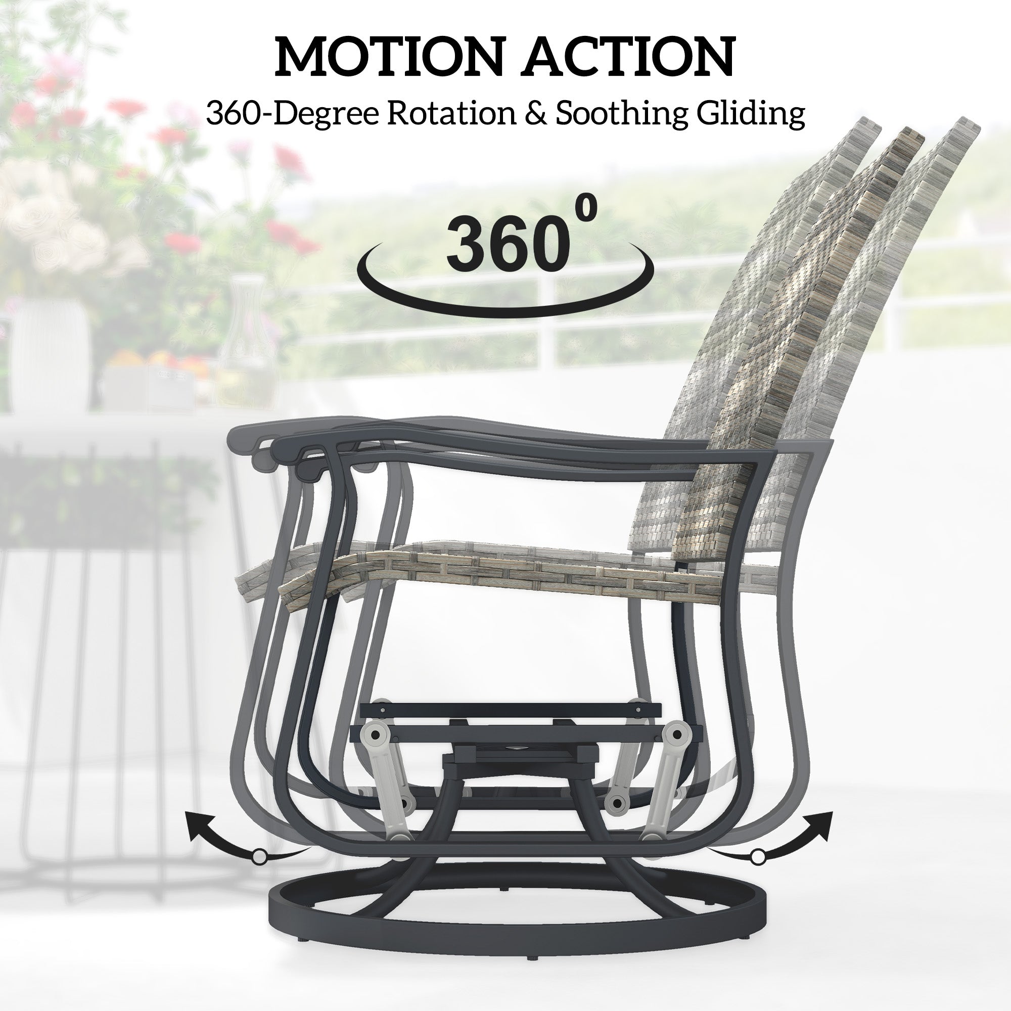 Wicker Rattan Swivel Patio Glider Chair Set of 2, Outdoor Glider Chair with Steel Frame, High Back, Armrests
