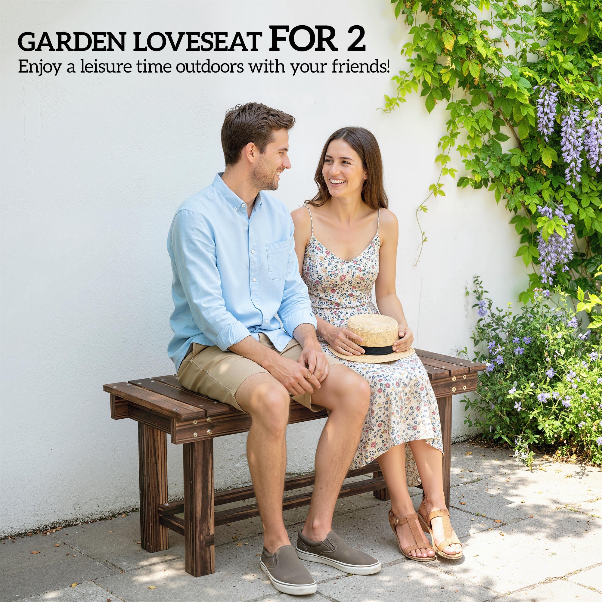 Garden Bench 0.8" Seater Outdoor Bench with Storage Shelf 35.4" Carbonized Wood