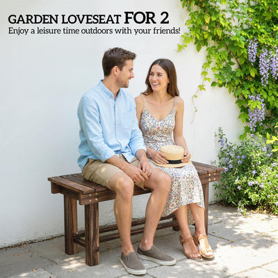 Garden Bench 0.8" Seater Outdoor Bench with Storage Shelf 35.4" Carbonized Wood