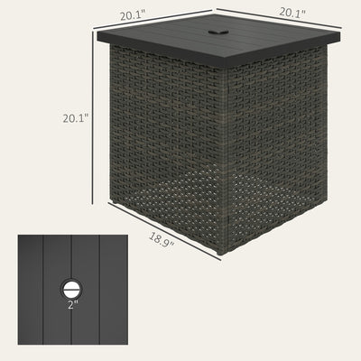 Wicker Side Table with 1.5" Umbrella Hole, Square Outdoor End Table with UV-Resistant Frame, Storage Space