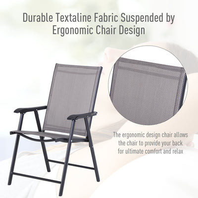 Set of 4 Outdoor Folding Chairs, Stackable Patio Dining Chairs with Armrests, Metal Frame
