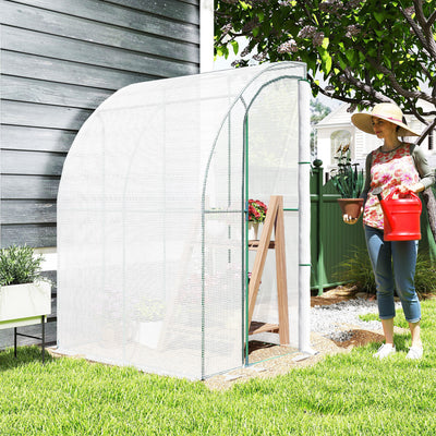 5' x 4' x 7' Outdoor Lean to Greenhouse, Walk-In Green House Plant Nursery with Roll-up Window, PE Cover, White