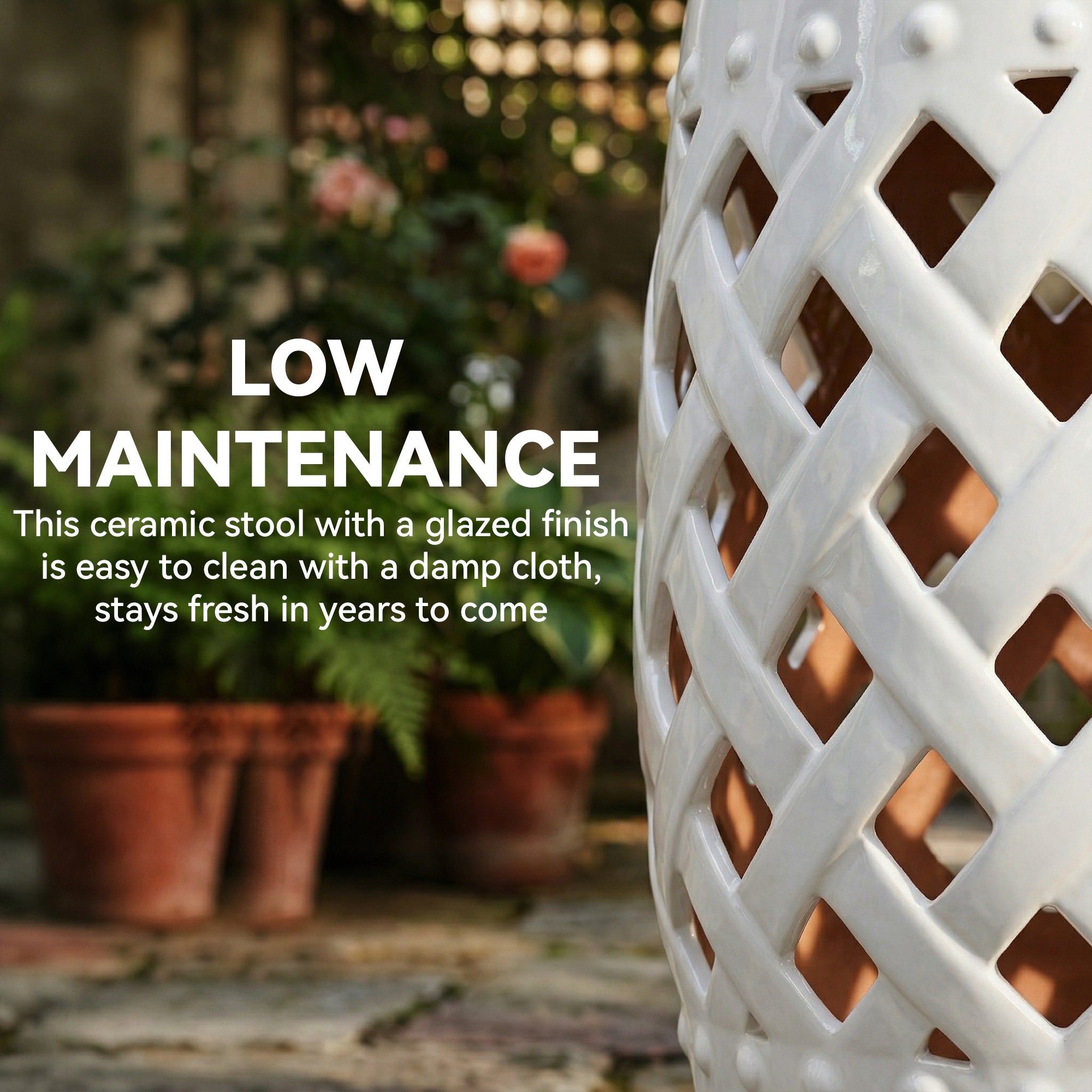 13" x 18" Ceramic Garden Stool with Woven Lattice Design & Glazed Strong Materials Decorative Outdoor Stool