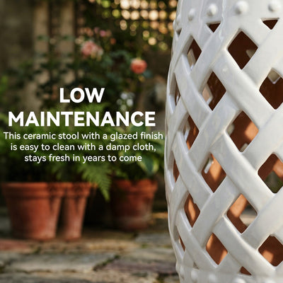13" x 18" Ceramic Garden Stool with Woven Lattice Design & Glazed Strong Materials Decorative Outdoor Stool