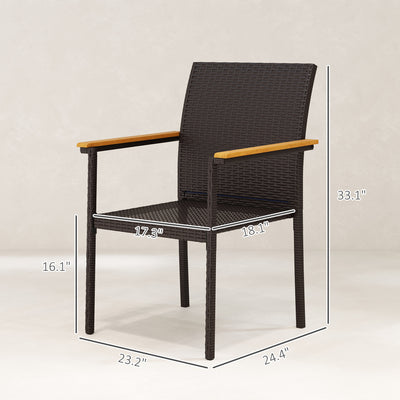 Stackable Patio Wicker Dining Chair Set of 2 with Cushions, Backrest, Armrests for Deck, Garden
