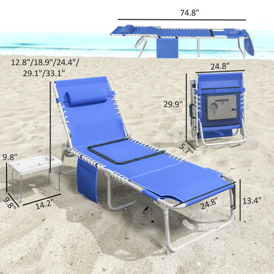 Tanning Chair Set of 2 with Face Hole and Side Table, 5-Position Folding Outdoor Chaise Lounge Chair