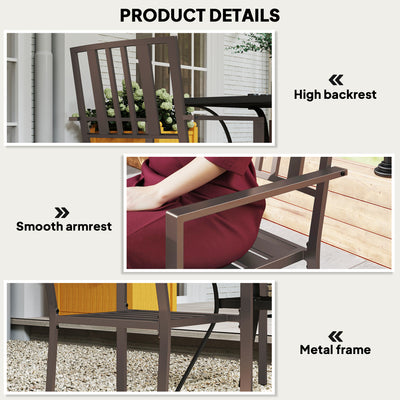 Patio Dining Chairs with Metal Slatted Design, Dark Brown