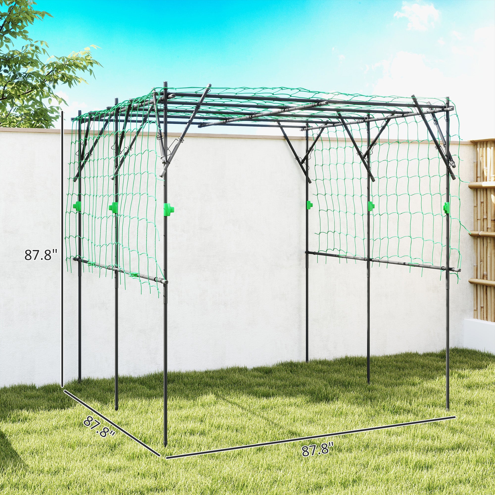 Garden Arch Trellis, 7.3 FT Tall Metal Plant Trellis Support with Climbing Net, Cucumber Trellis for Vegetables, Black