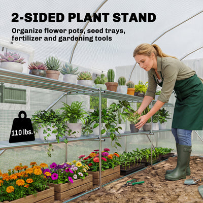 10'x11'x6' Walk-in Tunnel Greenhouse with Shelves, Mesh Door and Windows, Plant Hot House with PE Cover