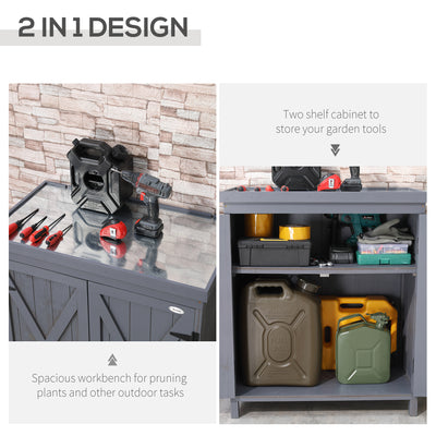 Outdoor Storage Cabinet, Outdoor Tool Shed with Galvanized Top and Two Shelves for Yard Tools or Pool Accessories