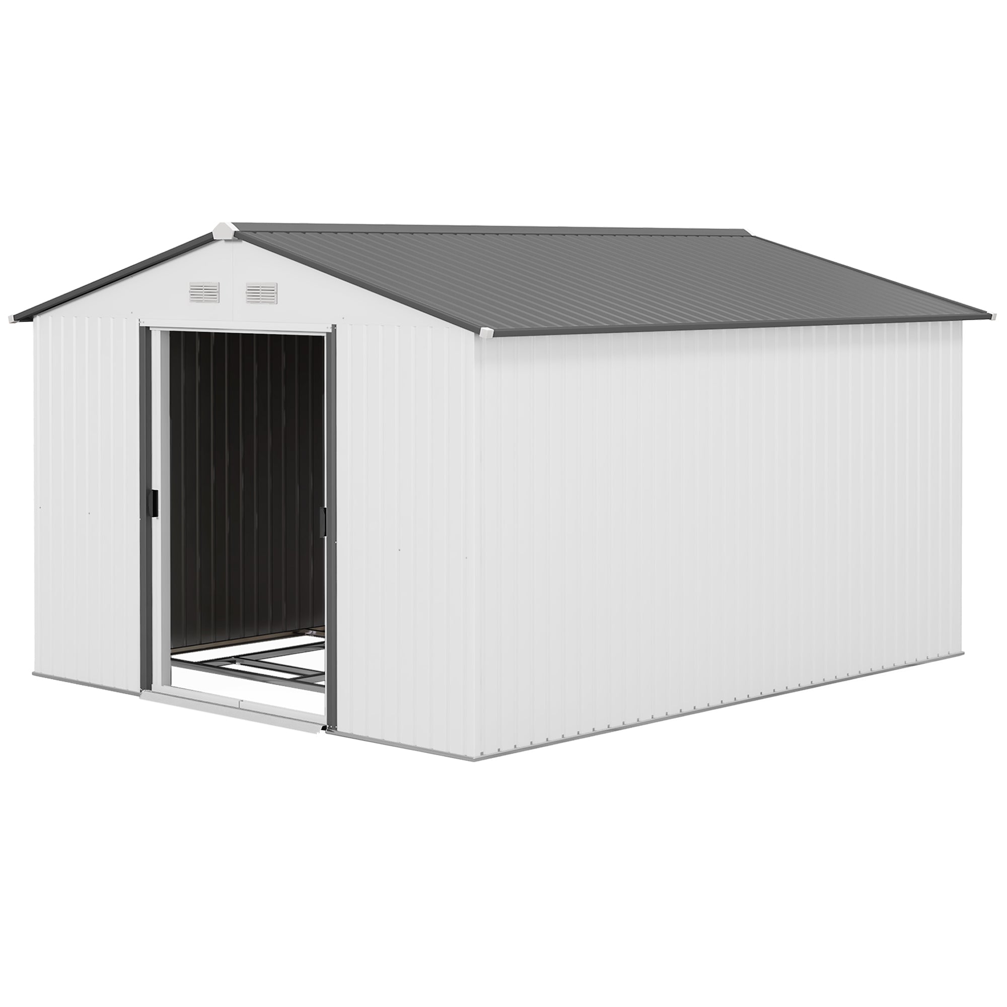 11' x 9' Outdoor Storage Shed, Garden Tool Metal Shed with Foundation Kit, Double Lockable Door, Air Vents and Sloping Roof, for Backyard, Patio, Lawn