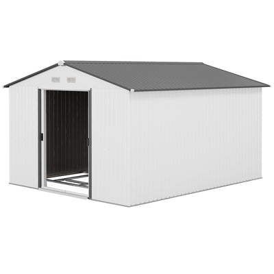 11' x 9' Outdoor Storage Shed, Garden Tool Metal Shed with Foundation Kit, Double Lockable Door, Air Vents and Sloping Roof, for Backyard, Patio, Lawn