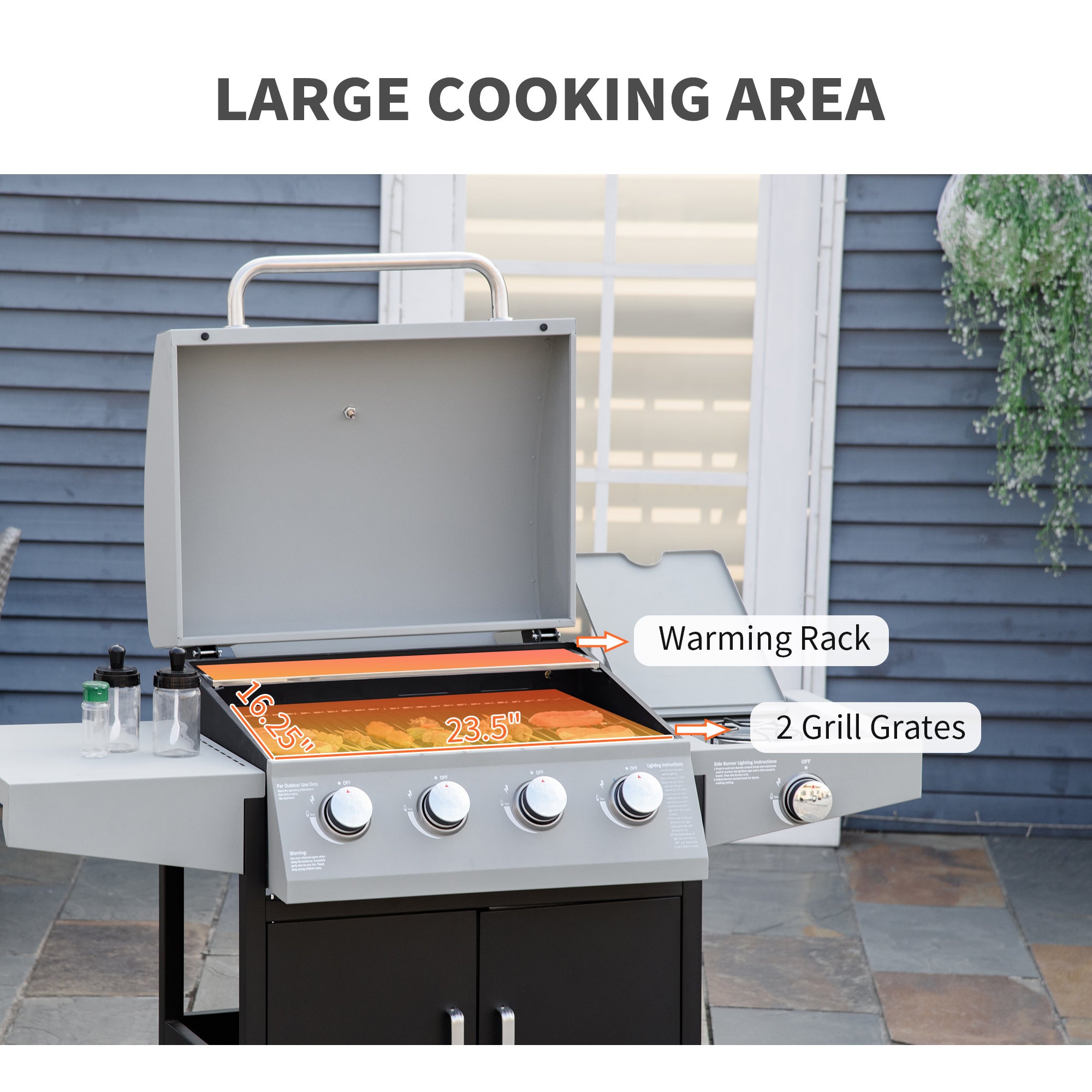 52" Barbecue Grill with Wheels 4+1 Burner Liquid Propane Gas Grill Outdoor Cabinet Style BBQ Trolley w/ Side Burner