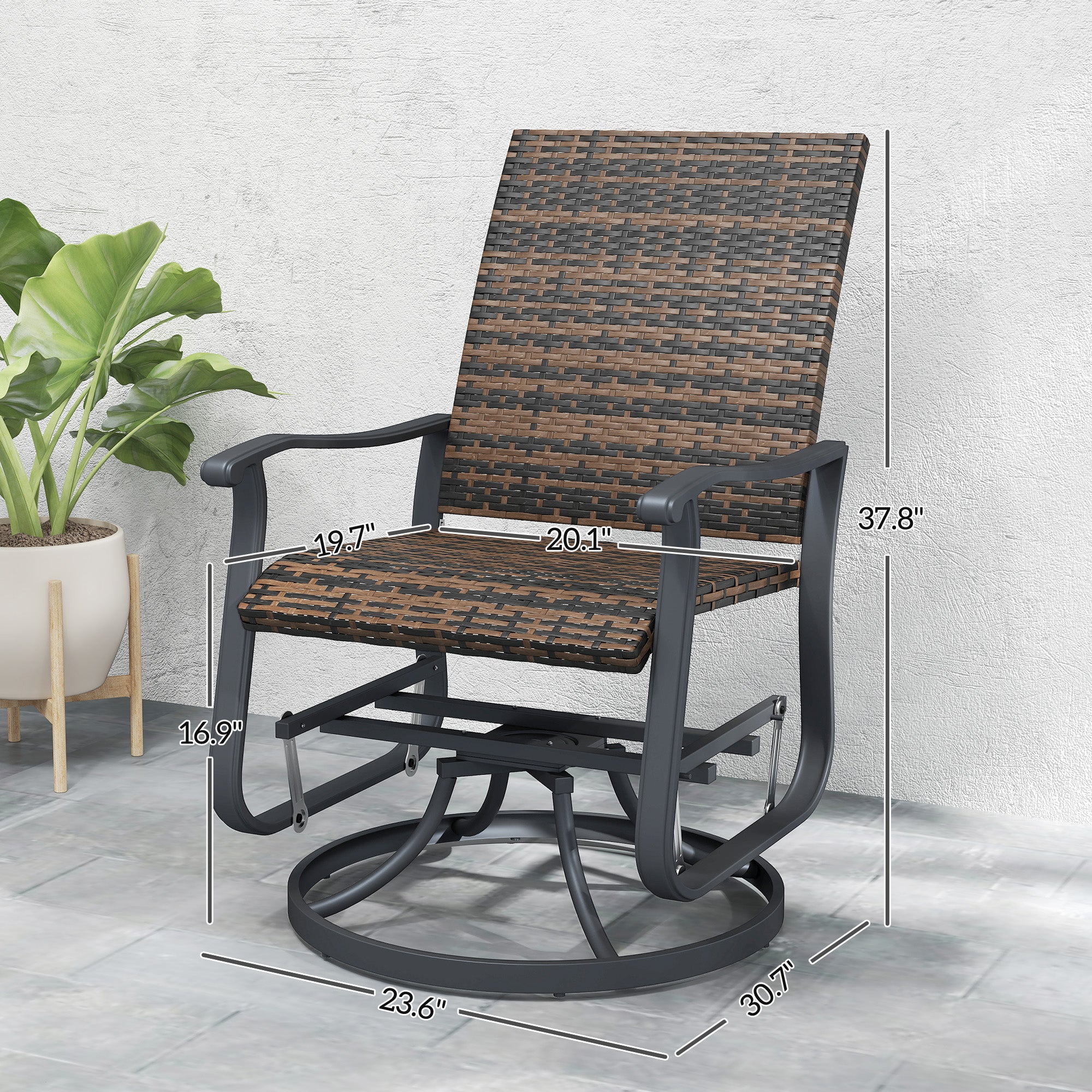 Wicker Rattan Swivel Patio Glider Chair Set of 2, Outdoor Glider Chair with Steel Frame, High Back, Armrests