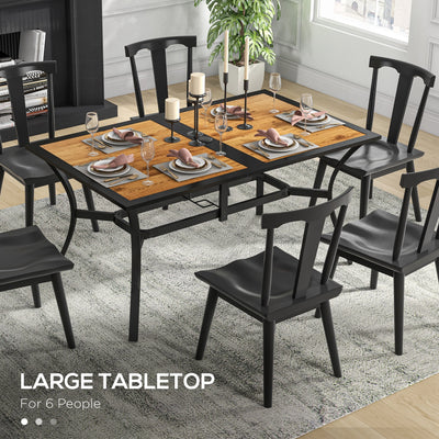 Rectangular Patio Table with Umbrella Hole, Faux Wood Rectangle Outdoor Dining Table for 6 People for Garden, Brown