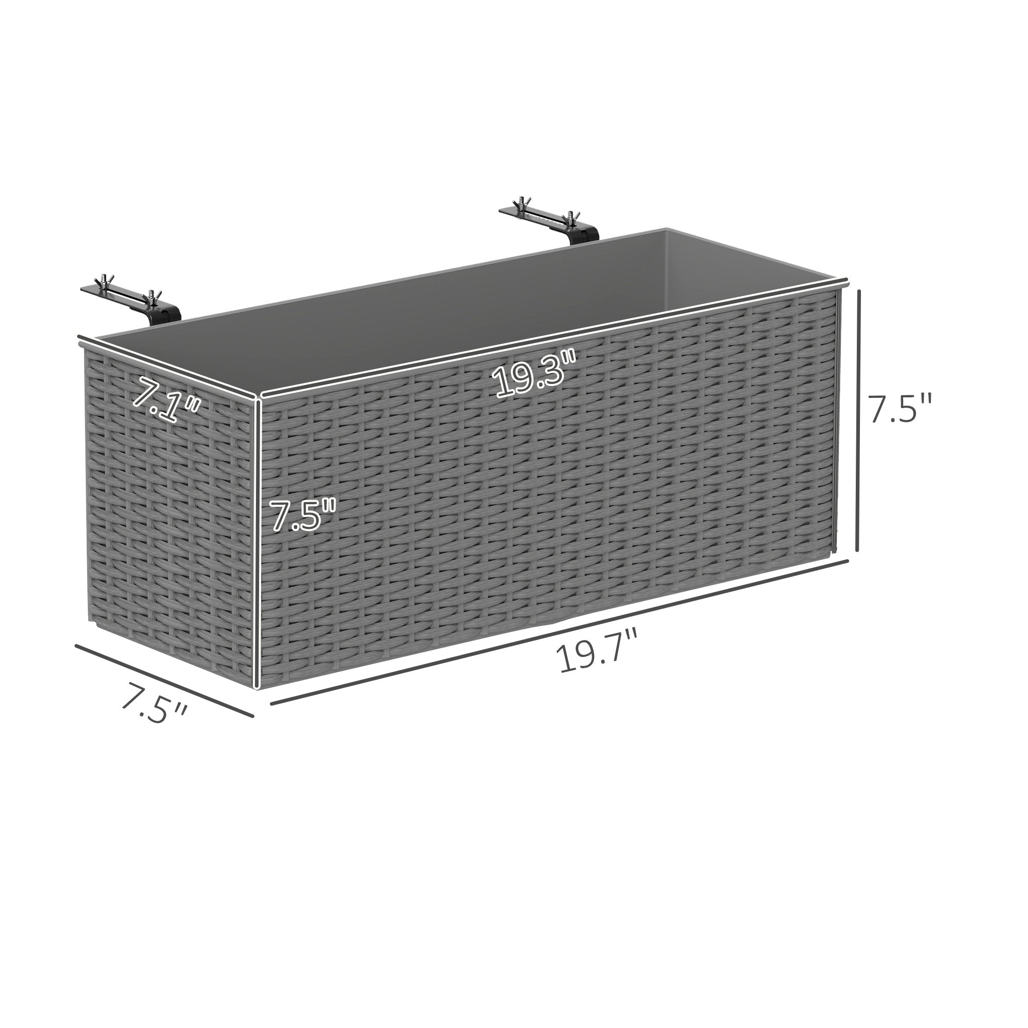 2 Pack 20 Inch Railing Flower Pots, Hanging Flower Pots with Hooks, Drainage Holes for Fence, Rattan Look, Gray